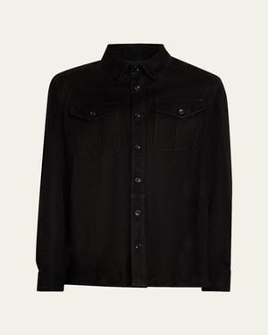 Ralph Lauren Barron Suede Flap-Pocket Overshirt - Black