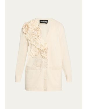 Libertine Fabric Flowers Oversized Cardigan - Natural