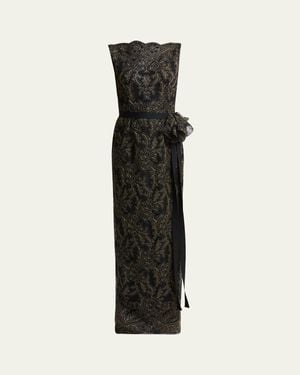 Erdem Sleeveless Pencil Embroidered Gown - Black