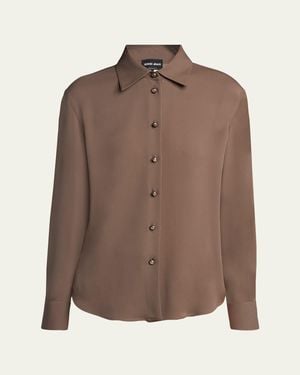 Giorgio Armani Pearly Buttoned Silk Georgette Shirt - Brown