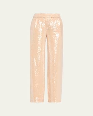 LAQUAN SMITH Sequin Pleated Wide-Leg Pants - Natural