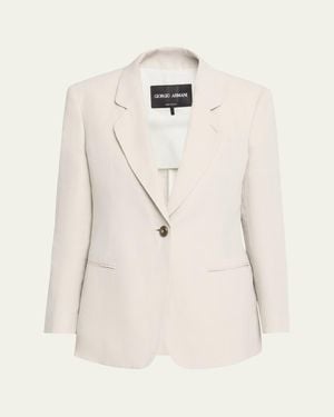Giorgio Armani Linen Single-Breasted Blazer Jacket - Natural