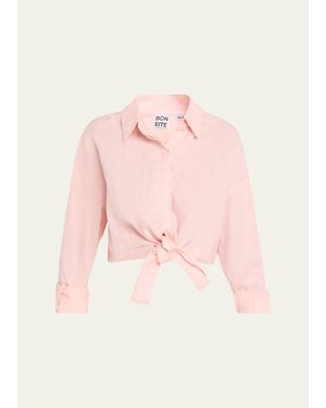 AEXAE Tie-Front Linen Shirt - Pink