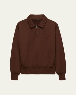Prada Cotton Triangle Chest Quarter-Zip Sweatshirt - Brown