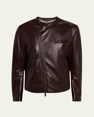 Giorgio Armani Leather Blouson Jacket - Brown