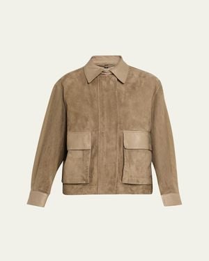 Giorgio Armani Suede Oversized Blouson Jacket - Natural