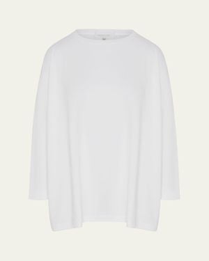 Eskandar Round Neck Long Sleeve Cotton T-Shirt - Natural