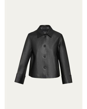 Theory Boxy Leather Jacket - Black