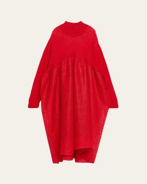 Issey Miyake Long-Sleeve Sculpted Knit Maxi Dress - Red