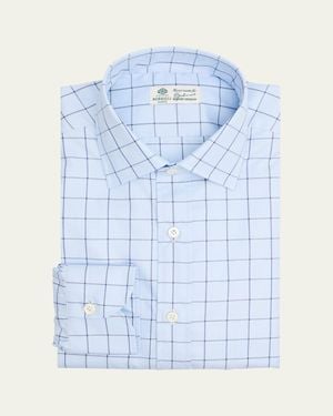 Luigi Borrelli Napoli Cotton Multi-Plaid Point Collar Dress Shirt - Blue