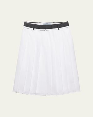 Prada Pleated Poplin And Rush Stitch Midi Skirt - White