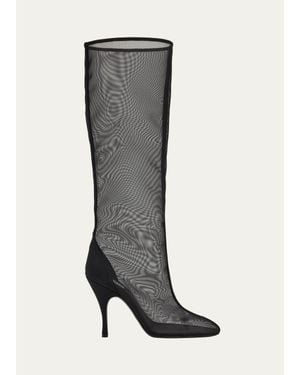 Alaïa 100Mm Mesh Knee-High Boots - Gray