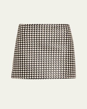Alice + Olivia Eleana Woven Vegan Leather Mini Skirt - Black