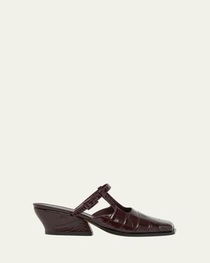 Loewe Onda Croc-Embossed Leather Mules - Black