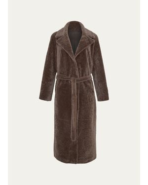 Gorski Textured Shearling Lamb Long Wrap Coat - Brown