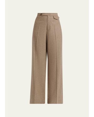 Kiton Herringbone Wool-Cashmere Wide-Leg Pants - Natural