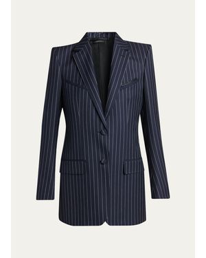 Tom Ford Corded Chalkstripe Wool Single-Breasted Western Jacket - Blue