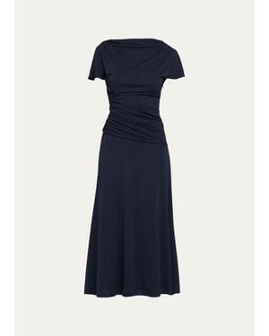 Cinq À Sept Avielle Ruched Boat-Neck Midi Dress - Blue