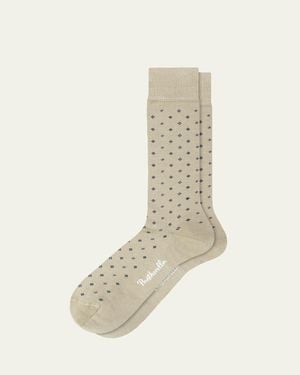 Pantherella Wallace Neat Mini-Box Cotton Calf-Length Dress Socks - Natural