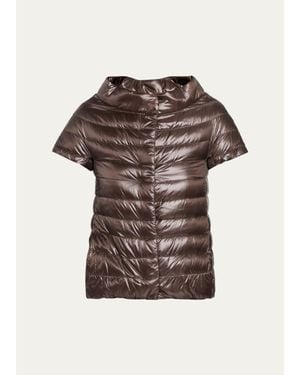 Herno Emilia Water-Resistant Ultralight Nylon Puffer Cape - Brown