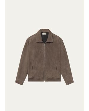 FRAME Suede Full-Zip Bomber Jacket - Brown