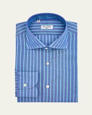 Cesare Attolini Cotton And Linen Stripe Sport Shirt - Blue