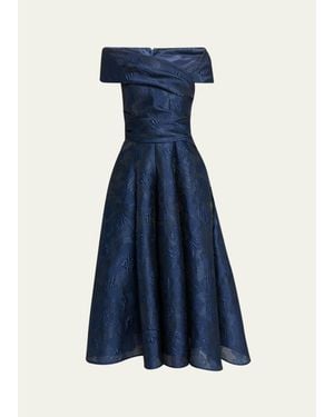 Talbot Runhof Off-Shoulder Jacquard Dress With Pockets - Blue