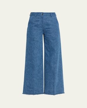 Michael Kors Cropped Wide-Leg Denim Jeans - Blue
