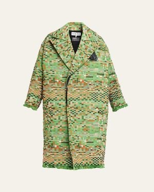 Loewe Oversized Patchwork Check Single-Breasted Coat - Green