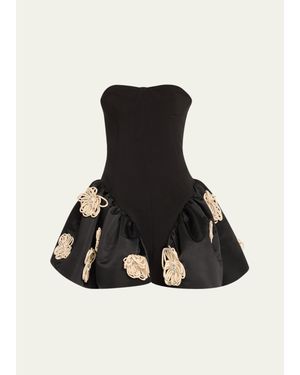 Harbison Flora Cyclone Floral Applique Peplum Backless Mini Dress - Black