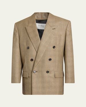 Saint Laurent Double-Breasted Prince Of Wales Jacket - Natural