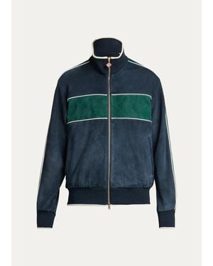 CASABLANCA Striped Suede Track Jacket - Blue