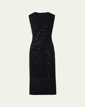 Akris Sequined Tweed Midi Sheath Dress - Blue