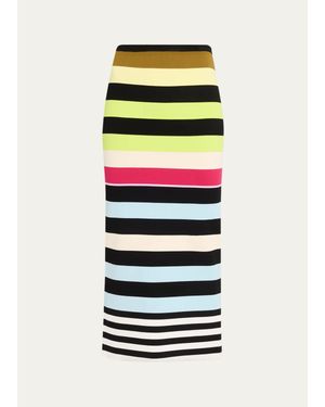 Christopher John Rogers Striped Knit Body-Con Midi Skirt - White