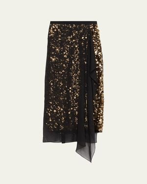 Michael Kors Chiffon-Layered Sequin Midi Skirt - Black