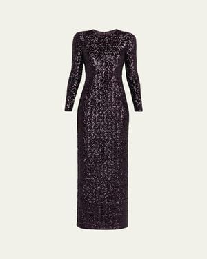 Michael Kors Stretch Sequined Long-Sleeve Gown - Blue