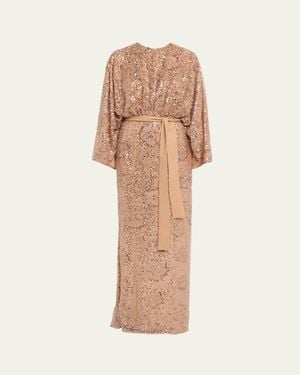 Elie Saab Semi-Sheer Sequin Embroidered Mesh Dress - White