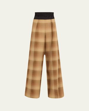 Rosie Assoulin Plaid Tie Palazzo Pants - Natural