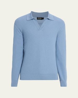 ZEGNA Oasi Cashmere Johnny Collar Polo Sweater - Blue