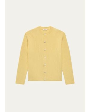 Helmut Lang Wool Ribbed Crewneck Cardigan - Yellow