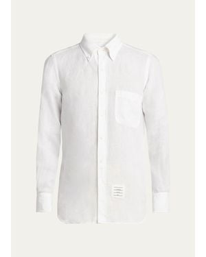 Thom Browne Linen Garment Dyed Button-Down Shirt - White