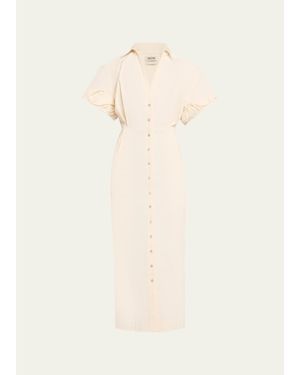 Christopher John Rogers Rolled Short-Sleeve Midi Shirtdress - Natural