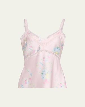 LoveShackFancy Lirena Lace-Trim Sleeveless Satin Top - Pink