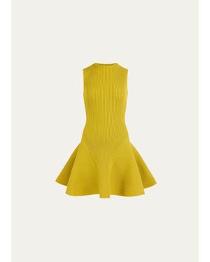 Alaïa Sleeveless English Rib Mini Skater Dress - Yellow