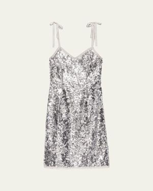 Prada Sequin Tie-Shoulder Midi Dress - White