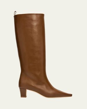 Manolo Blahnik 50Mm Leather Knee-High Low-Heel Boots - Brown