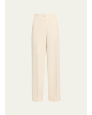 Brioni Camilla Wide Leg Silk Wool Pants - Natural