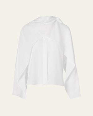 Akris Silk Crepe Sleeve Panel Button-Down Blouse - White