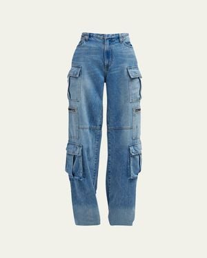 Alice + Olivia Cay Baggy Denim Cargo Pants - Blue