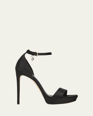 McQueen 125Mm Satin Platform Charm-Strap Sandals - Black